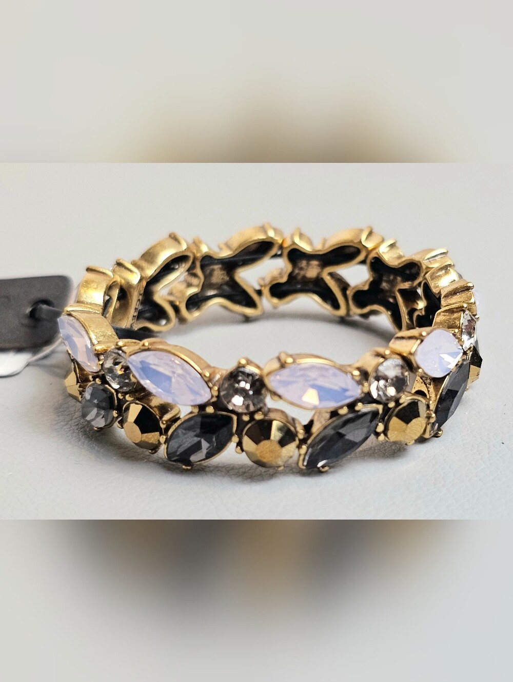 [J CREW] Puzzle Stretch Bracelet Opalescent, Lavender and Black Stones Gold Tone